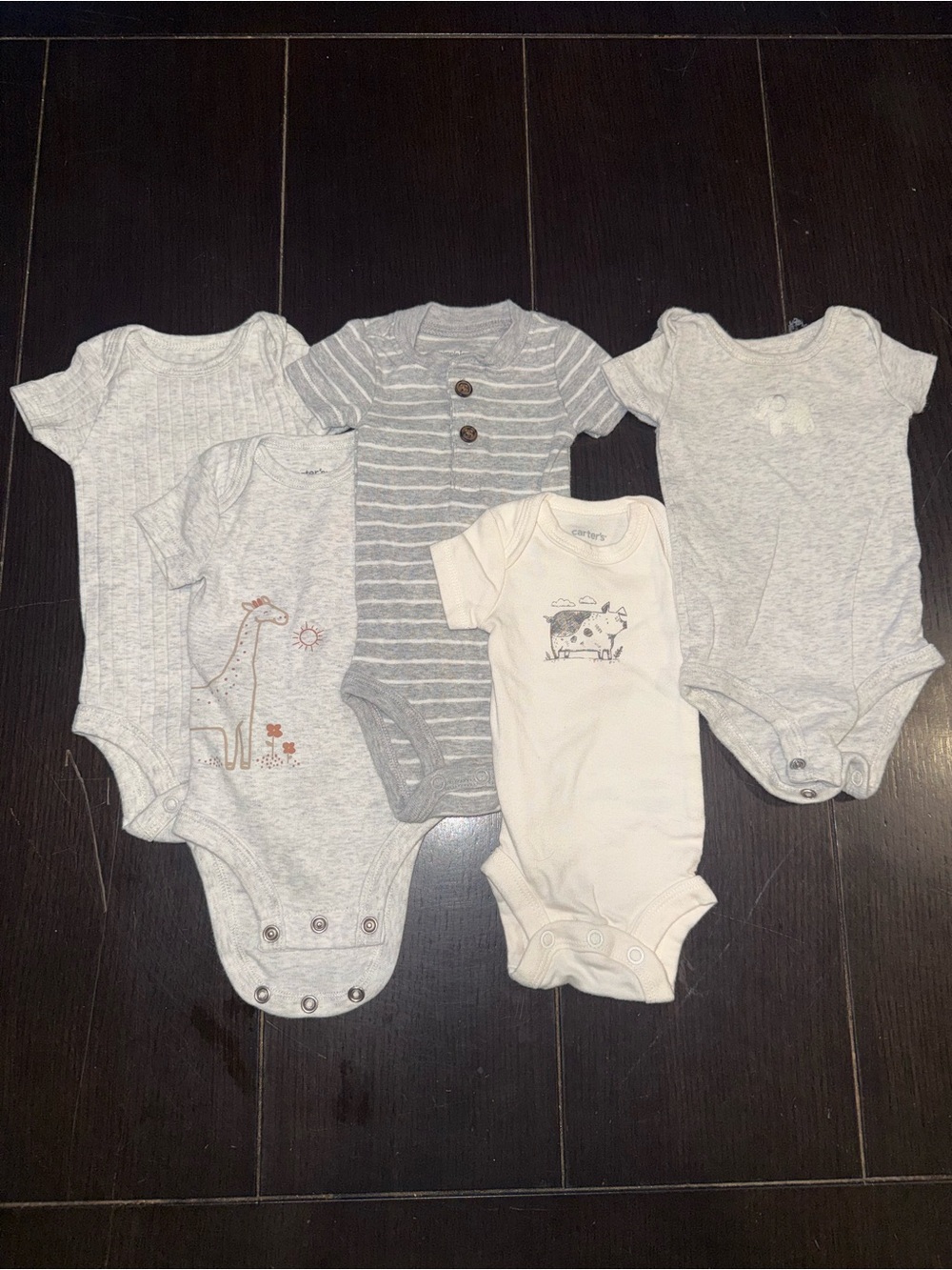 Carter's Gray & Cream Baby One-Piece Bodysuits - 5 Pack